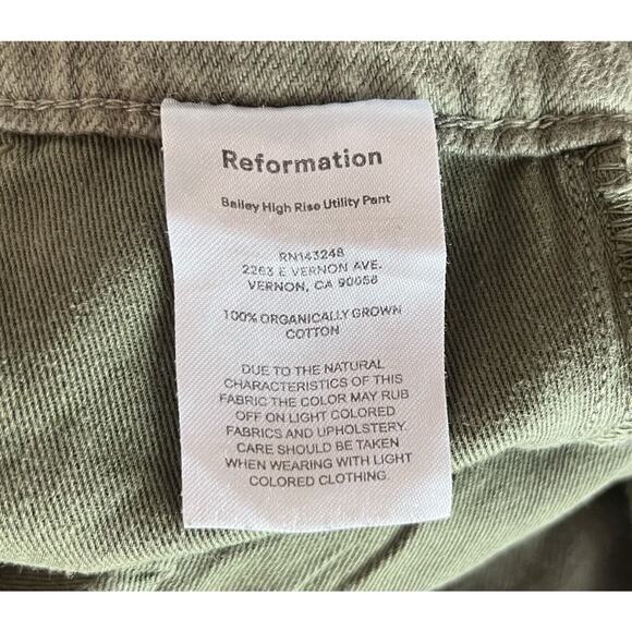 Reformation Pants Womens 28 Bailey High Rise Utility Cargo Army Organic Cotton - Picture 6 of 10